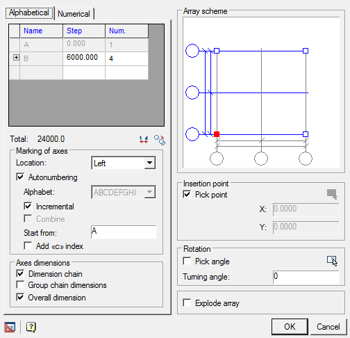 CAD software Array of orthogonal axes 7