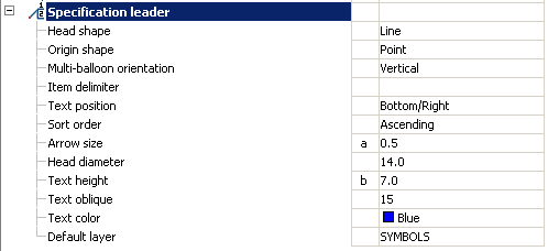 CAD drafting Specification leader 0