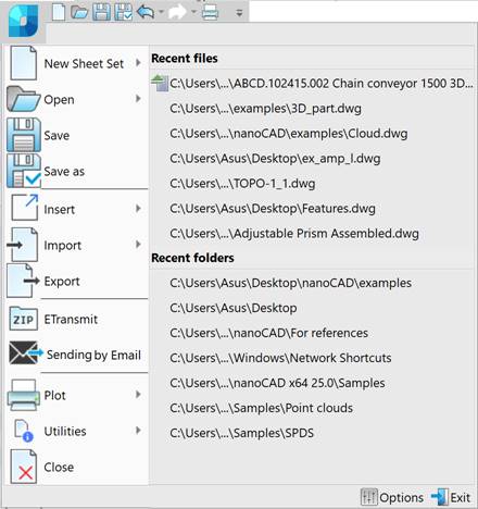 CAD software Interface. The nanoCAD Button 1