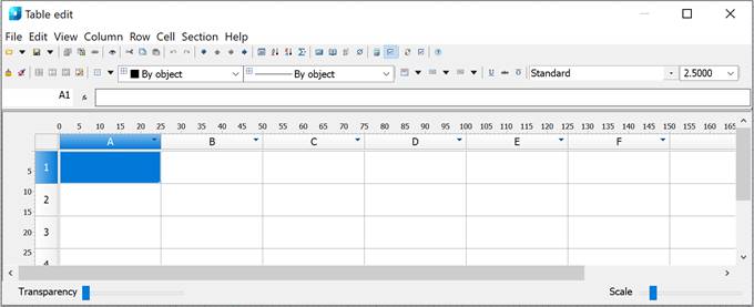 CAD drafting Interface of the Table Editor Dialog 0