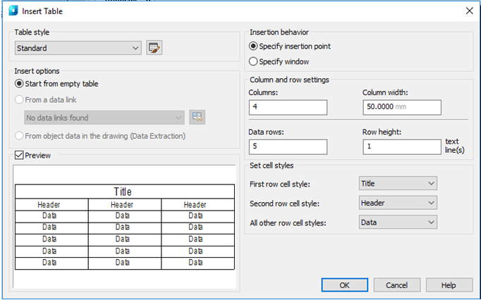 CAD drafting Insert .dwg Table 9
