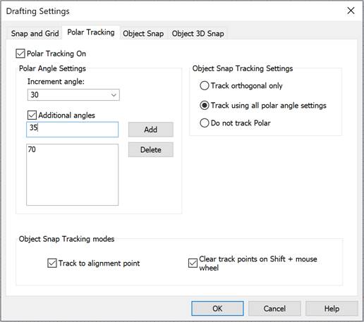 CAD drafting Polar Tracking Mode 9
