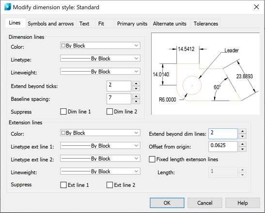CAD software Modify a Dimension Style 1