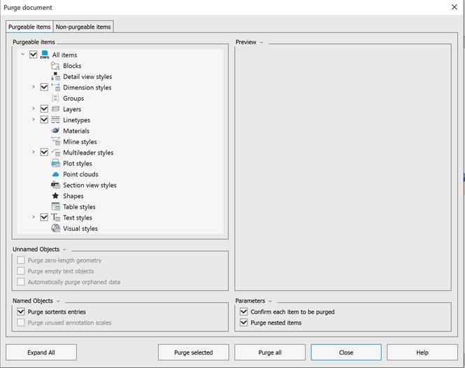 CAD drawing Purging of Document 11