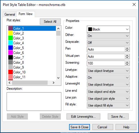 CAD drafting Plot Styles 12